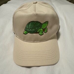 Beige Cap with Green Turtle Design